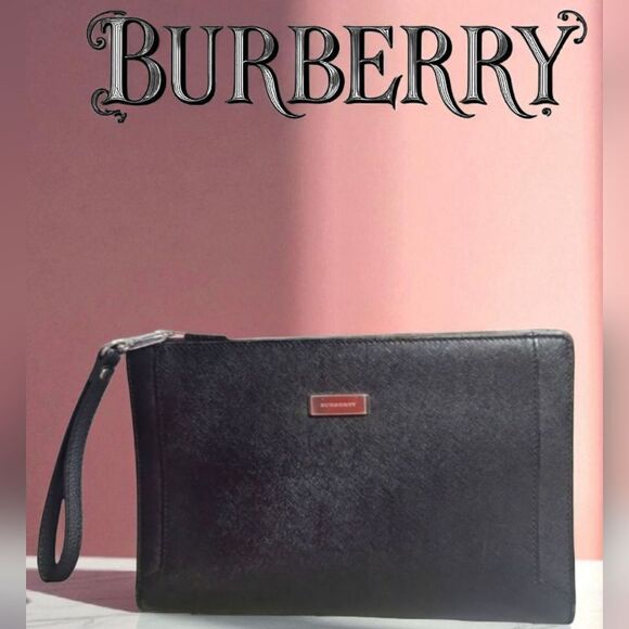 BURBERRY Saffiano Leather Clutch In EUC with COA - Picture 1 of 17